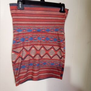 Nollie Red and Blue Geometric Aztec Pencil Skirt